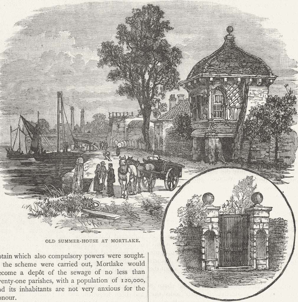 MORTLAKE. Old Summer-house; Old Gateway, Cromwell House 1888 antique print